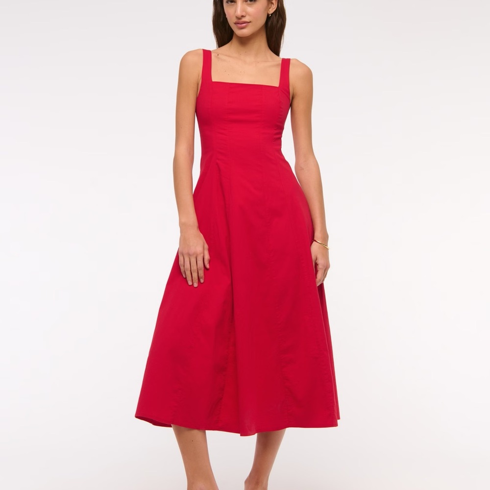 Abercrombie & Fitch Mila Stretch Midi Dress in red